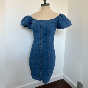 FASHION NOVA | button denim puff sleeve dress